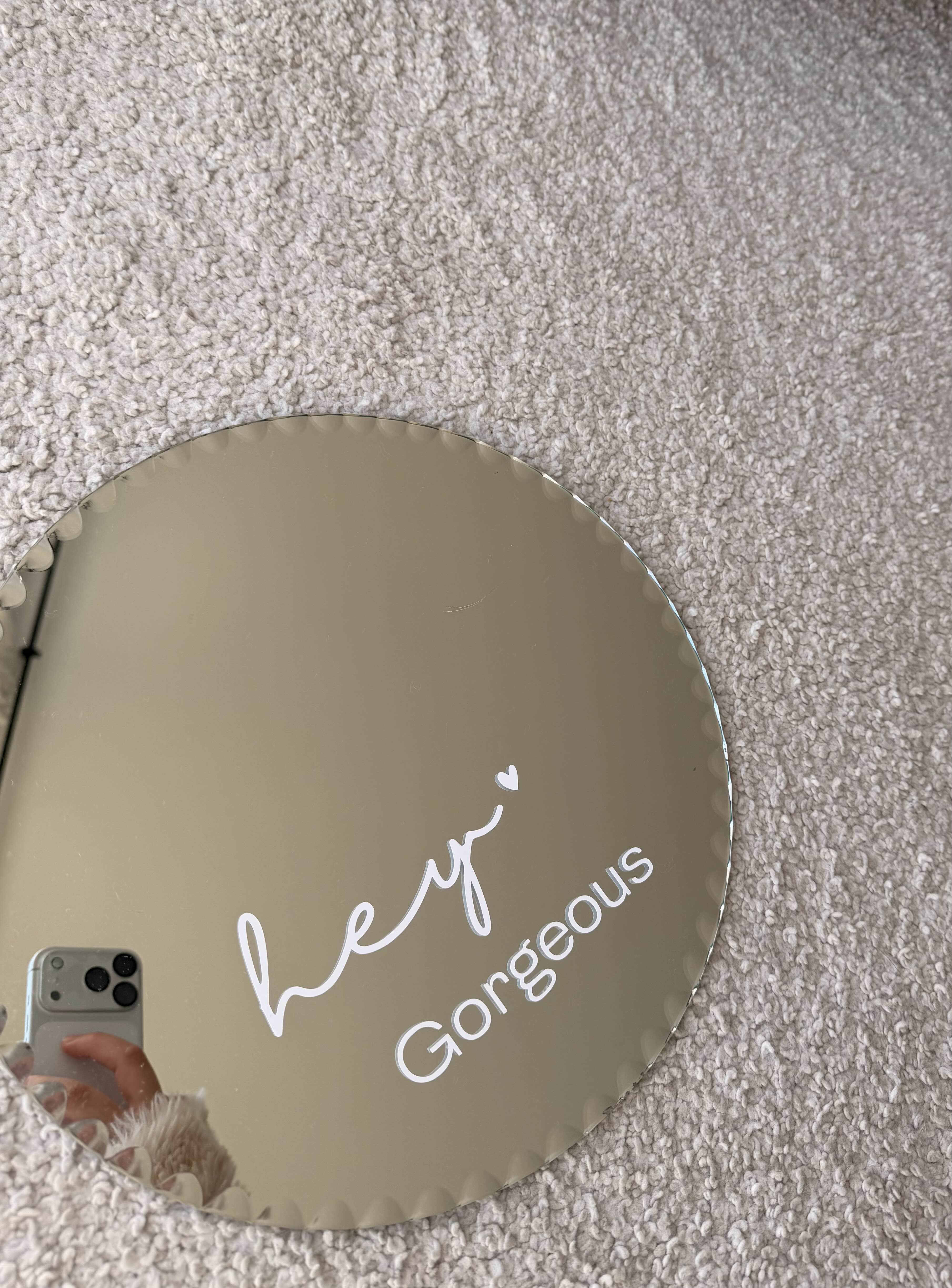 Mirror with custom vinyl lettering