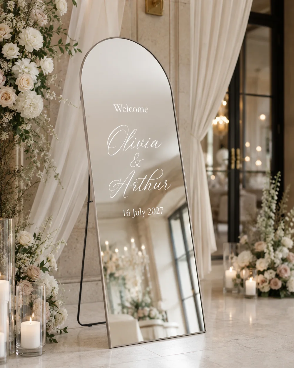 160 × 60 cm modern minimalistic personalised wedding mirror