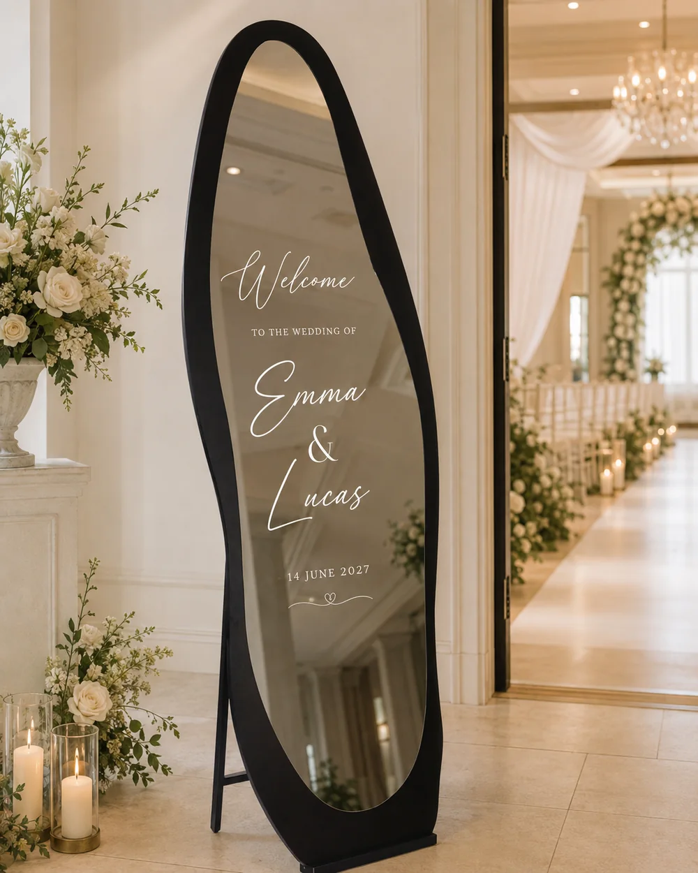 Black 160 × 55 cm asymmetrical mirror wedding preview
