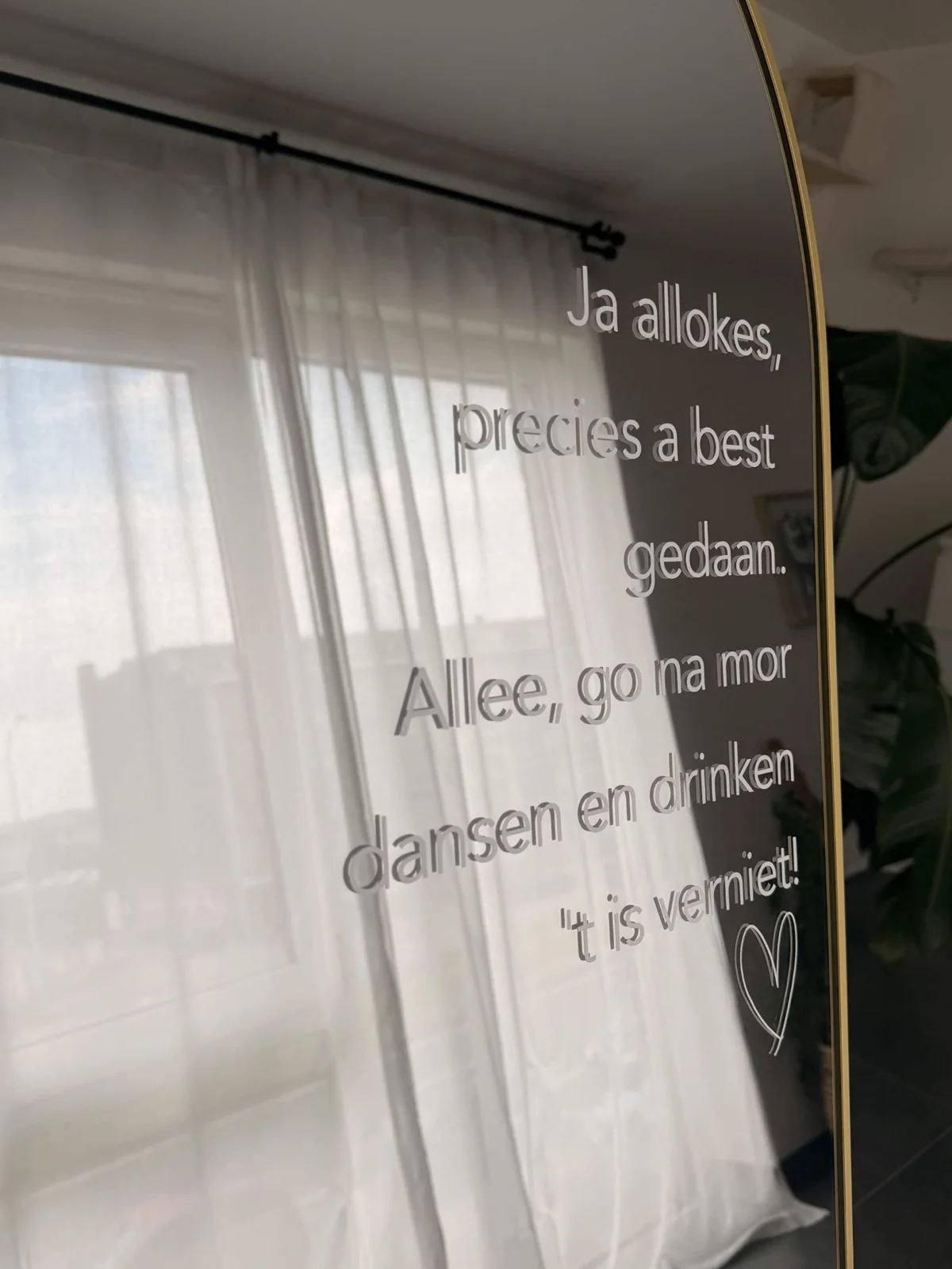 Close-up of the quote lettering on a personalised wedding mirror