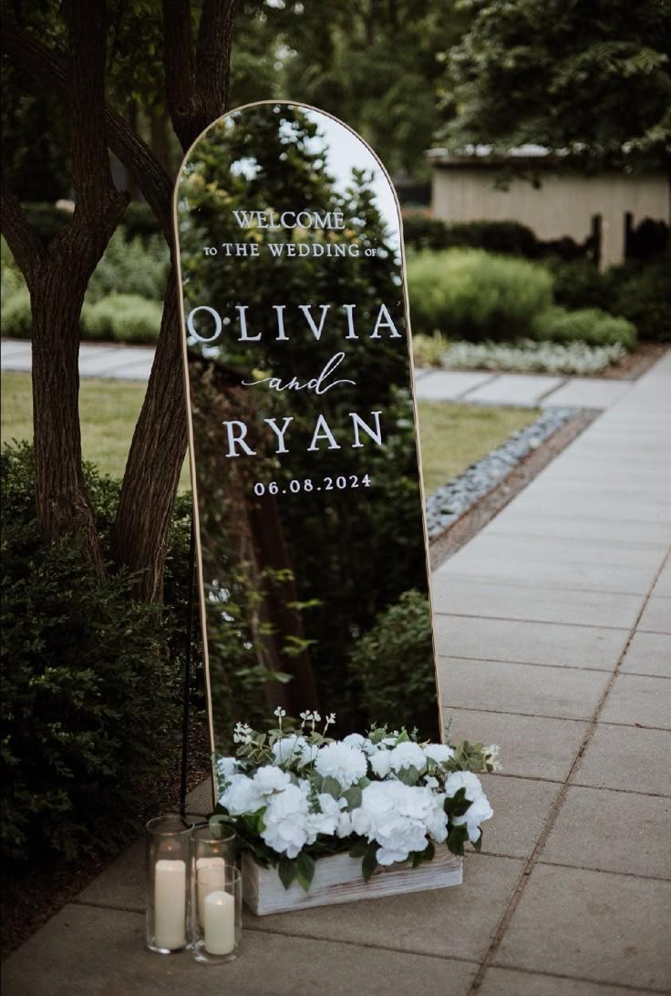 Full-length mirror with personalised wedding lettering